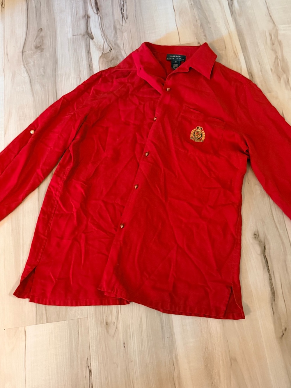 Lauren Ralph Lauren Red Button-Down Shirt with Embroidered Crest silk